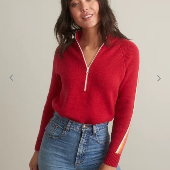 MARINE layer ML x LF Snowbird 1/4 Zip Sweater in Flame Red - Picture 4 of 8